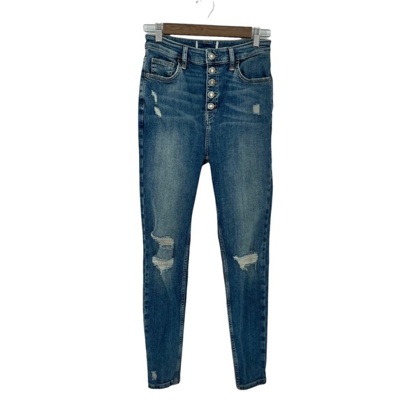 Free People Sabrina Blue Distressed‎ High Rise Skinny Jeans Size 24 - Picture 2 of 7
